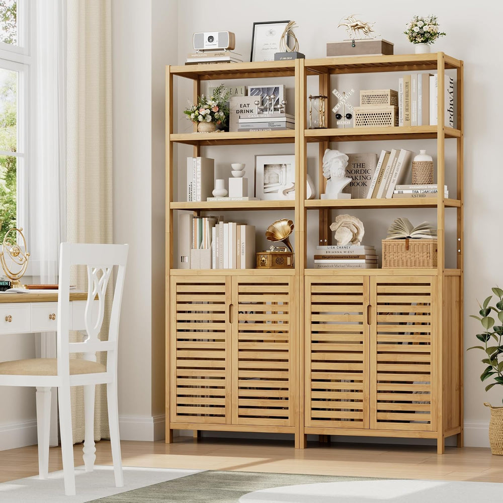 HIFIT 6-Tier Bamboo Book Shelves with 2 Door, Tall Bathroom Storage Cabinet