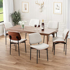 Dining Chairs Set of 2, Mid-Century Modern Upholstered PU Leather Chairs with Walnut Bentwood Back and Metal Legs Adjustable Feet for Kitchen Dining Room, Off-White Shell Strips