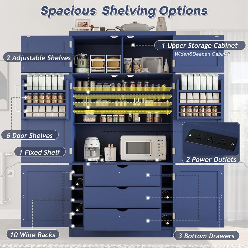 JIJIWANG 70.9" H Farmhouse Freestanding Kitchen Pantry Storage Cabinet w...