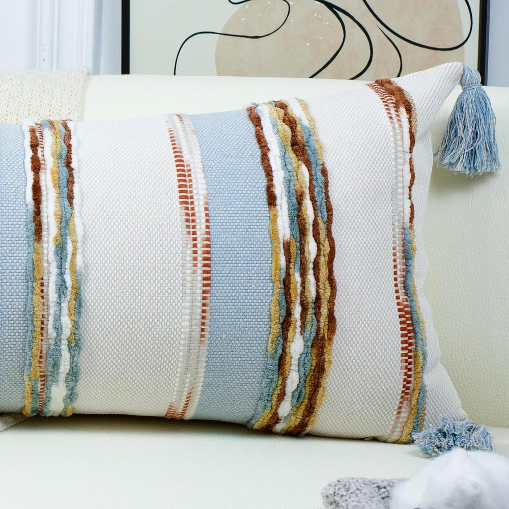 PANOD Boho Long Lumbar Throw Pillow Cover 16 x 36 Blue Brown, Chenille Moroca...