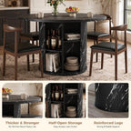 Nalupatio 47 Inch Round Dining Table for 4, Modern Farmhouse Kitchen Table with Half-Open Storage Shelf & Sliding Door, Circle Dinner Table for Dining Room, Black Faux Marble