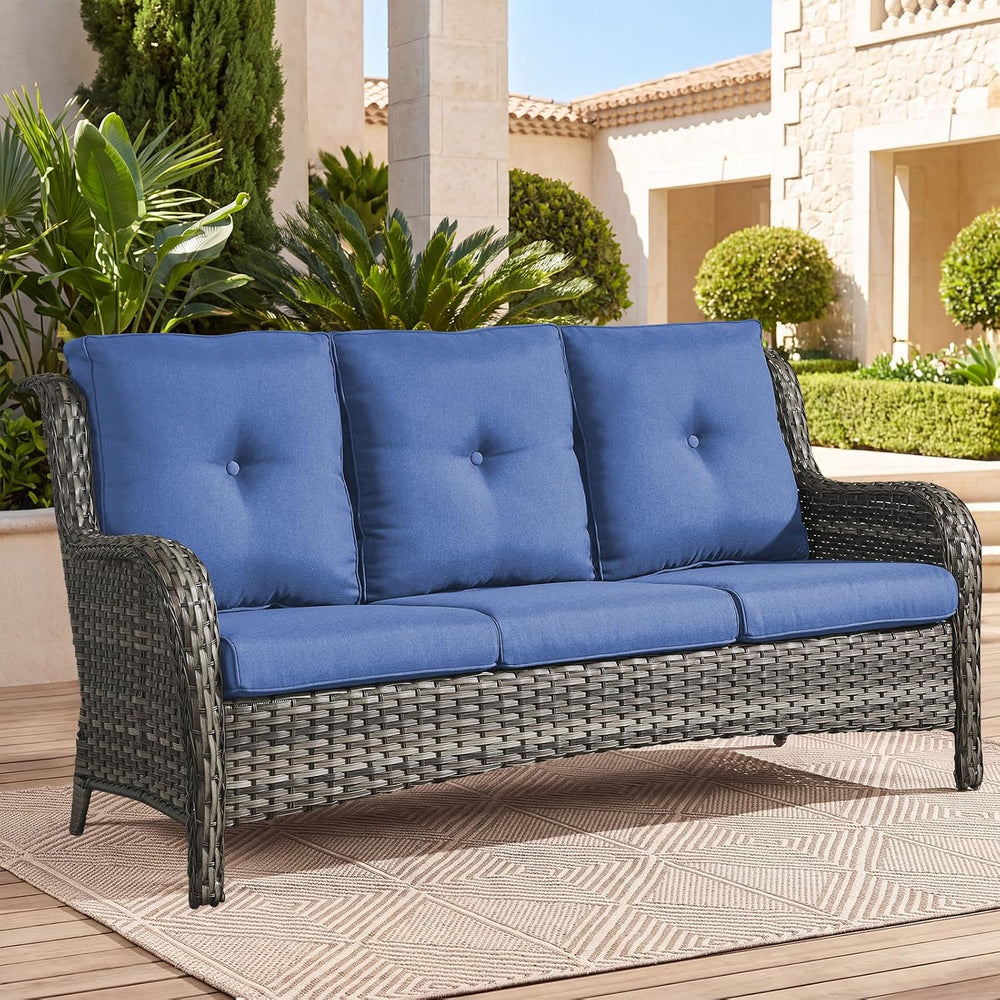 Belord Patio Sofa Luxury PE Wicker 3-Seater Outdoor Couch, Modern All-Weather...