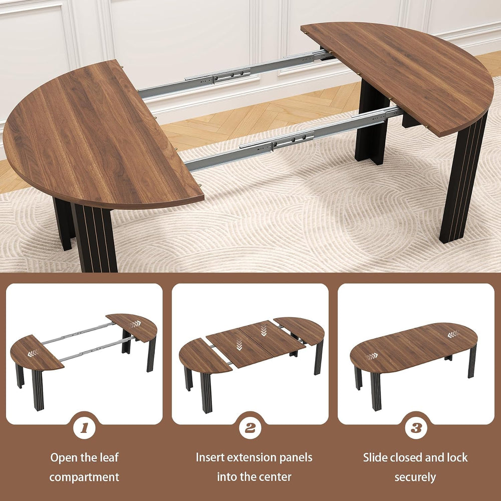 Epecoya Round Extendable Dining Table for 4-8 People, 43"-78" Woode...