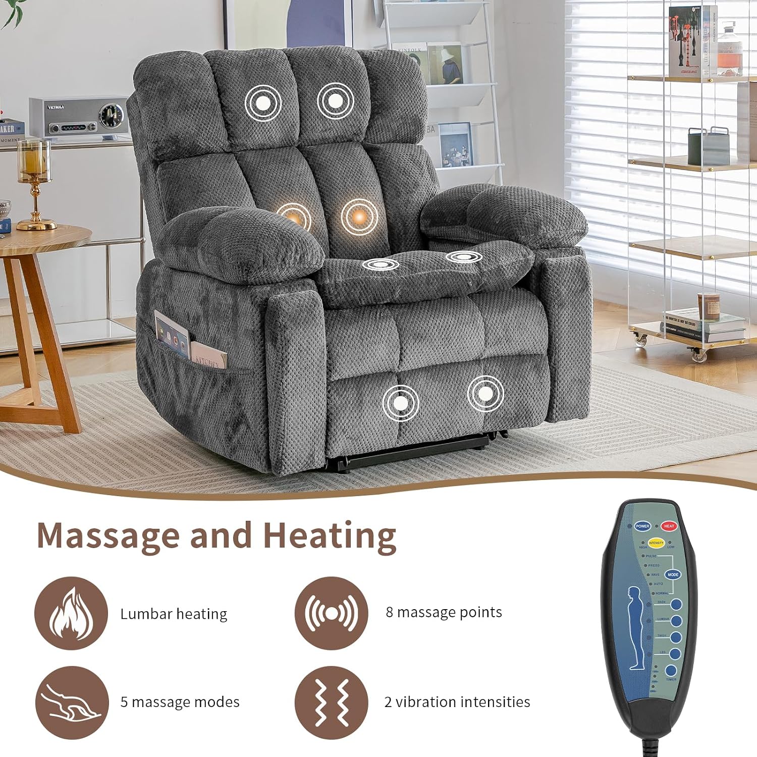 Dual Motor Power Lift Chair 26" Extra Wide Recliner Chair for Elderly with Headrest, Flip Arm Storage,Massage & Heat,Oversized Lay Flat Recliner with Cupholders,USB Ports,Type C,Zero Gravity