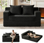 Erament Loveseat Boneless Convertible Sofa Bed, Folding Floor Futon Sleeper Sofa Couch Bed- Boneless Foldable Couch, Corduroy Pull Out Sofa Bed with 2 Pillows for Living Room & Bedroom