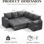 85 Inch Modular Sectional Sofa with Pull Out Couch Bed, L Shaped 5 Seat Sectional Couch with Storage, Corduroy Sectional Couches for Living Room, Cloud Modular Couch, Removable Sofa Cover, Dark Grey