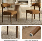 VKNOW Wooden Dining Chairs Set of 2, Modern Upholstered Dining Room Chairs with Walnut Wood Legs and Curved Backrest, Fabric Kitchen Chairs for Farmhouse/Living Room/Dining Room, Orange