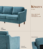 Kingfun 80" Chenille Sofa, 3 Seater Couch, Mid Century Modern Couches with Solid Wood Legs for Living Room & Bedroom, Water Green