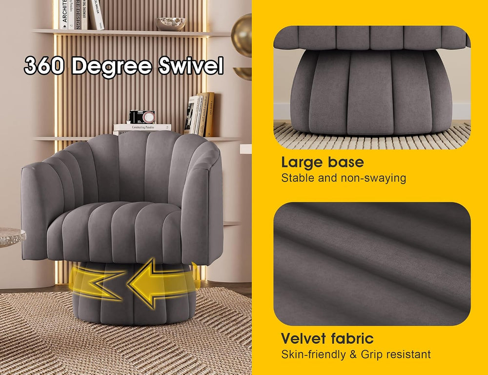 Dewhut Swivel Barrel Accent Chair, Velvet Reading Armchair, Gray, Set 1