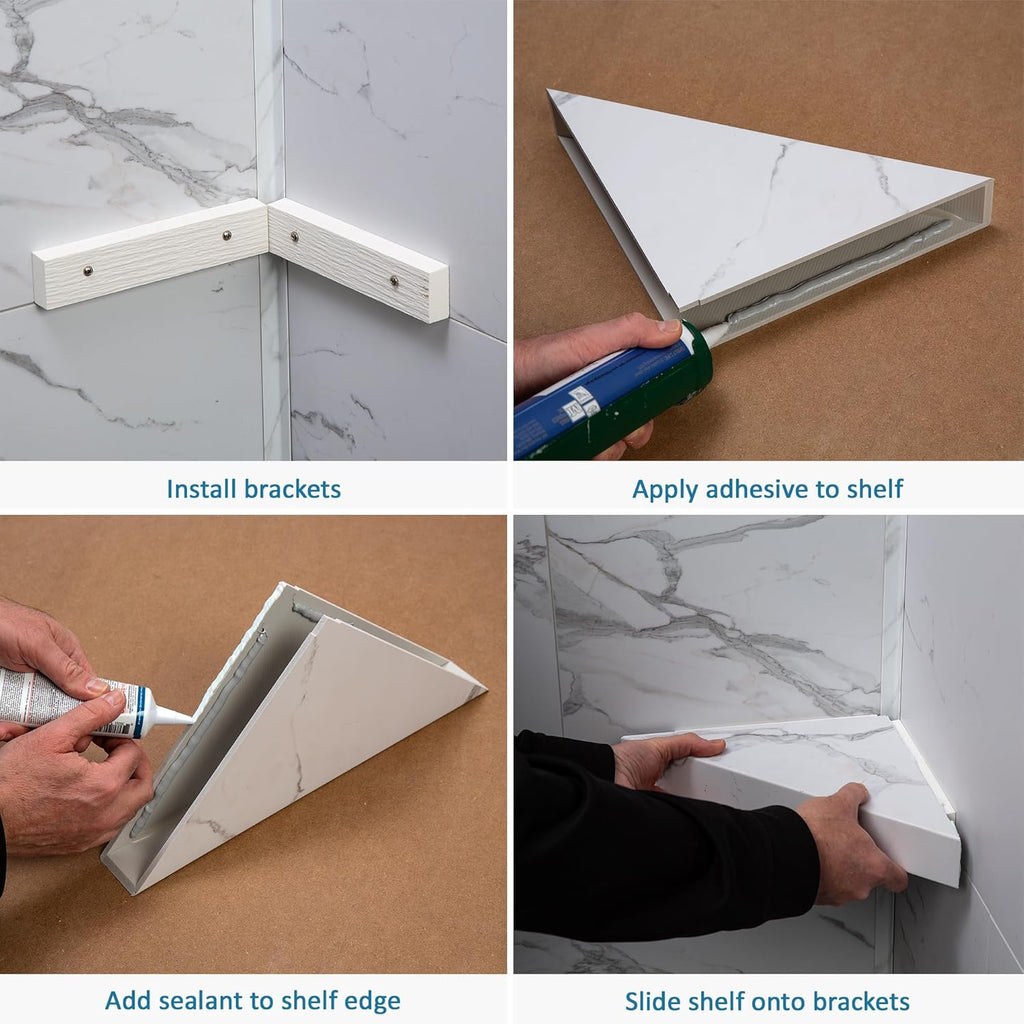 Palisade Vinyl Waterproof Corner Shower Shelf in Spanish Marble