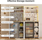 IRONCK Bakers Rack with Mini Fridge Space & Power Outlets, 69.3" Coffee Bar Station with LED Lights, 7-Tier Kitchen Microwave Stand with Hooks & Wooden Backboard, Space-Saving Utility Organizer, White