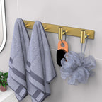 VAEHOLD Hat and Coat Wall Mount Rack - Hooks for Robes, Bags, Keys, and Towels - Bathroom Towel Hanger Organizer (Gold, “T“ Shape 4 Hooks 1 Pack)