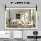 Hasipu Farmhouse Bathroom Mirror, 55"x36" Rustic Wood Framed Wall Mounted Mirror, White Vintage Vanity Mirror Barn Door Style Decrative Mirrors