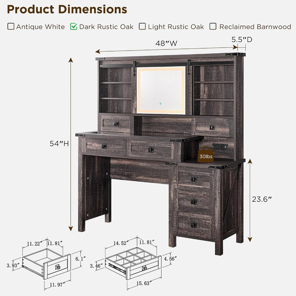 T4TREAM 48'' Farmhouse Makeup Vanity Desk with Sliding HD Mirror and ...