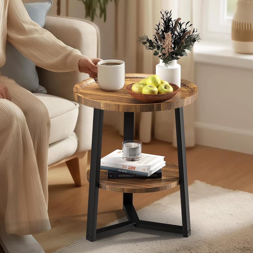 PPAMAPIC Round End Table, 2 Tier Side Table with Storage Shelf, Nightstand Ac...