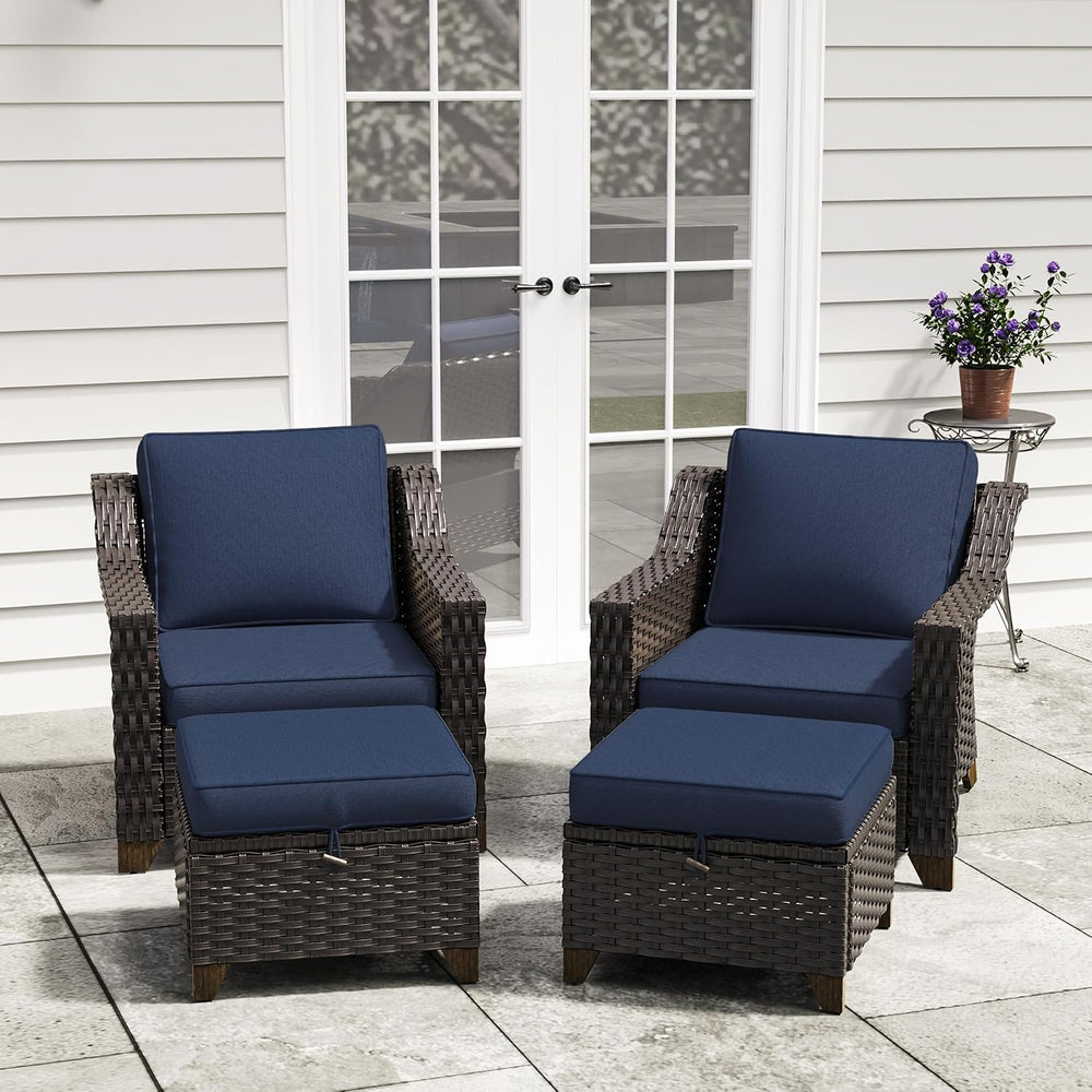 4 Pieces Patio Conversation Furniture Set - 2 Chairs with Ottomans Set of 2, ...