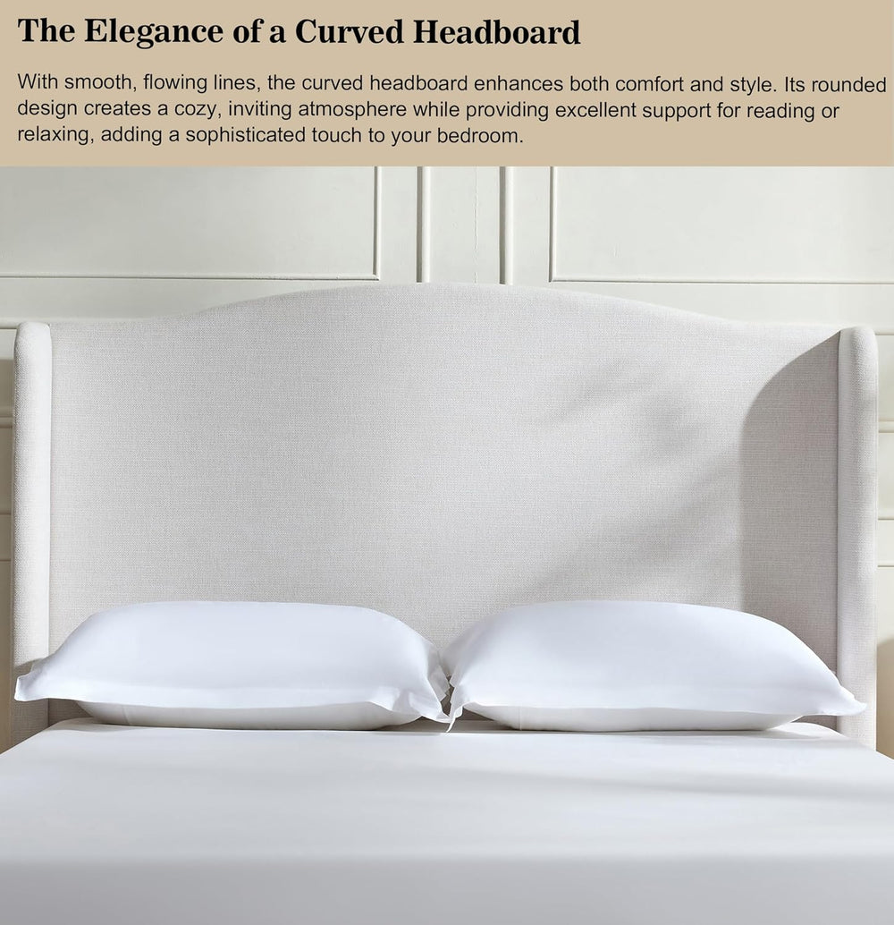 Upholstered Platform Wingback Bed Frame with 54" High Headboard, Solid W...