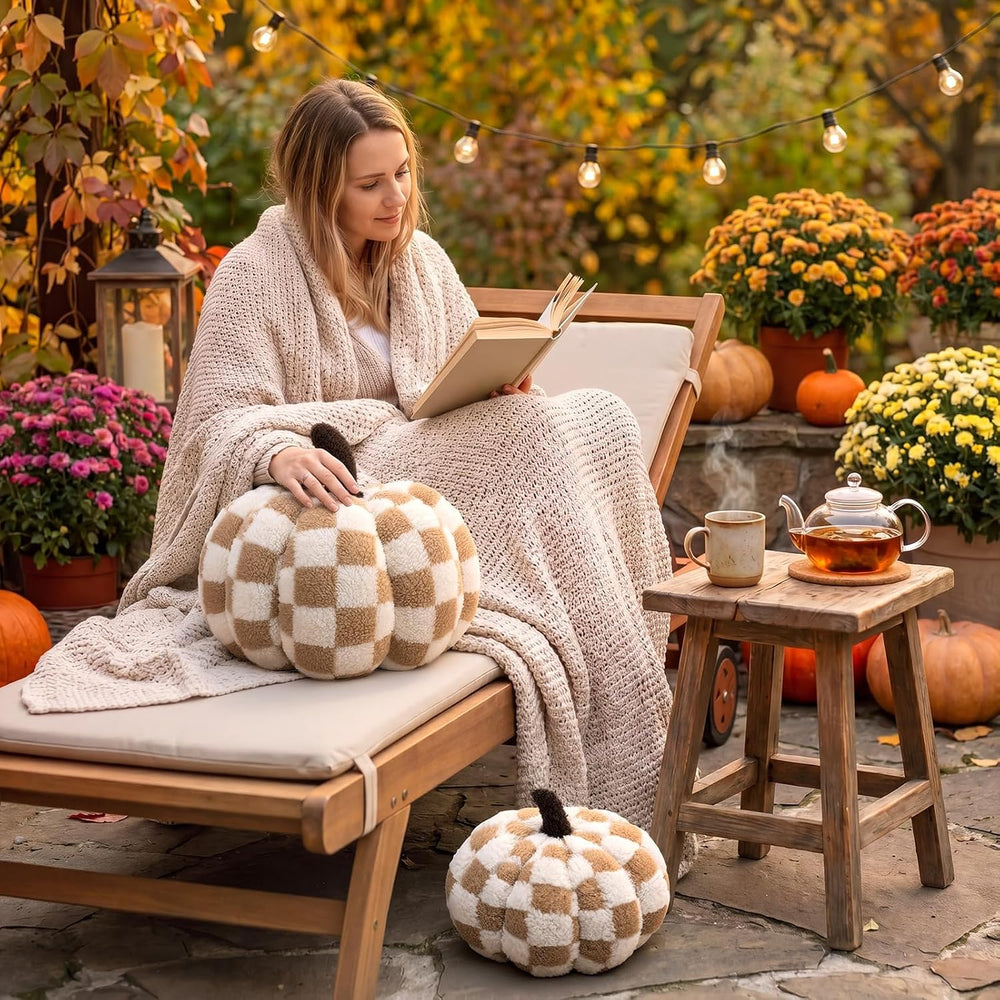 Leinuosen 2 Pcs Fall Pumpkin Pillows Checkerboard Halloween Pillow