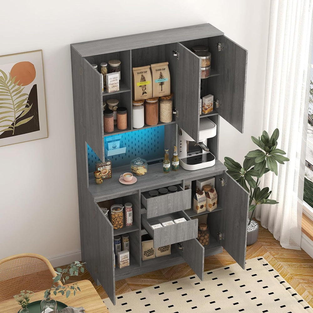74 Inch Freestanding Kitchen Pantry Cabinet, Wooden Cutlery Storage Cabinet w...