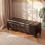 Asense 45" Storage Ottoman Bench,Faux Leather Upholstered Ottoman with Legs,Tufted Ottoman with Safety Hinge,Storage Bench for Bedroom,Living Room,Entryway,Chocolate Brown