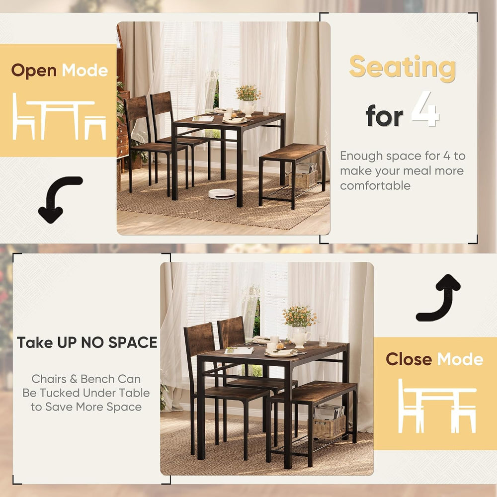 Shahoo Kitchen Table and 2 Chairs for 4 with Bench, 4 Piece Dining Sets for S...