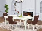 East West Furniture LGDA5-LWH-26 5 Piece Dining Room Set Consists of a Rectangle Kitchen Table with Butterfly Leaf and 4 Polyester Fabric Upholstered Parson Chairs, 42x84 Inch, linen white