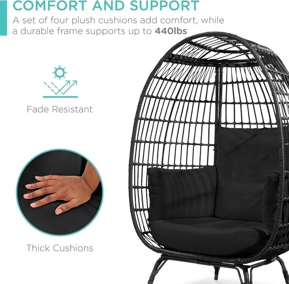 Best Choice Products Wicker Egg Chair, Oversized Indoor Outdoor Lounger for P...