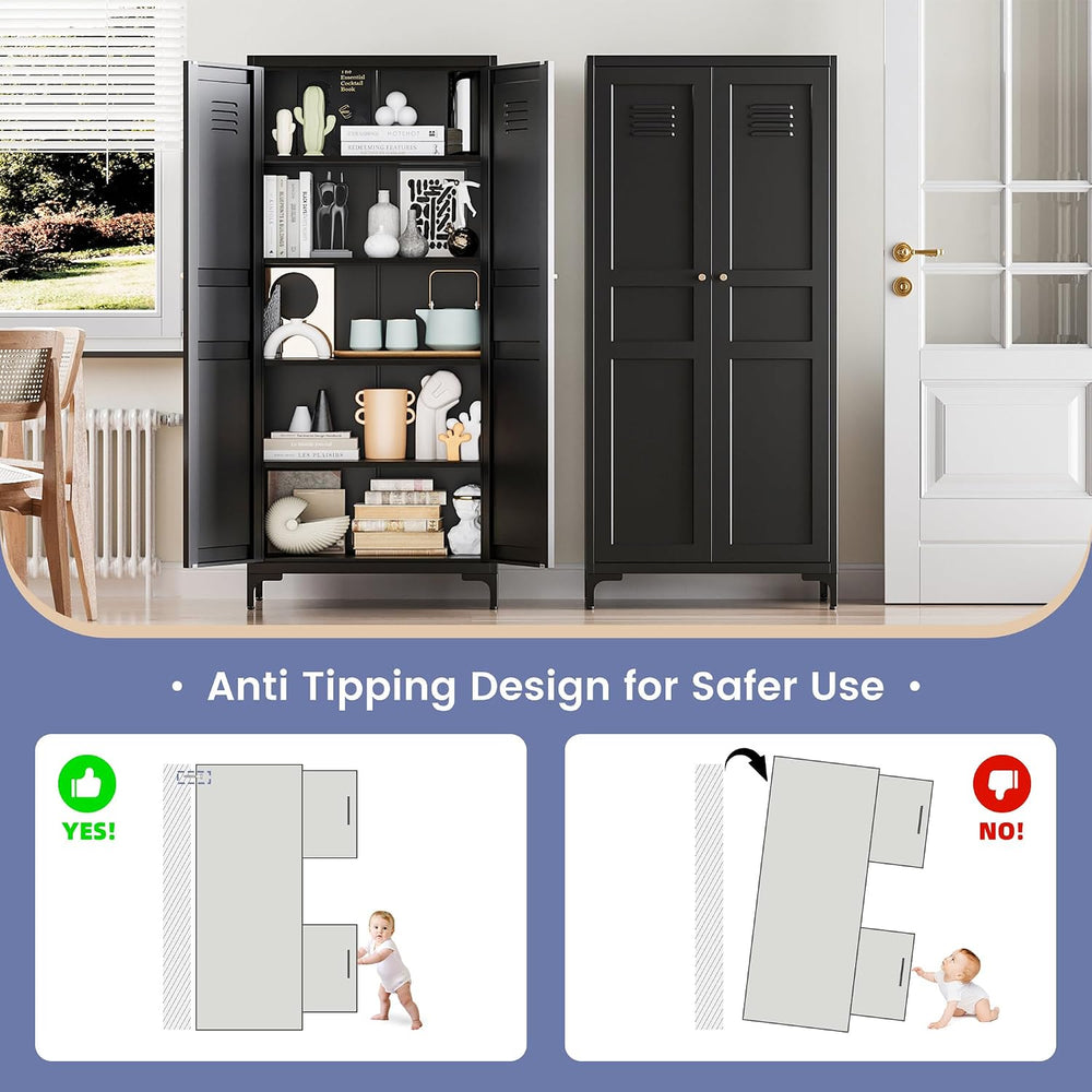 Black Kitchen Pantry Storage Cabinet,Pantry Cabinets with Doors and Adjustabl...