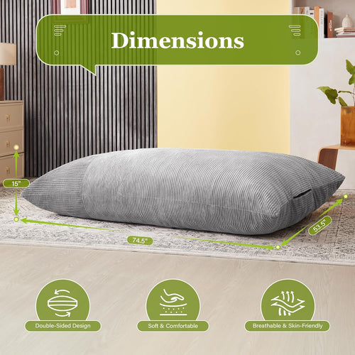 3 in 1 Big Bean Bag Chair, Large Giant Bean Bag Chairs for Adults, Convertible Soft Floor Chair Cushions, Sofa & Bed, Perfect for Bedroom, Living Room, Game Room (Light Grey)
