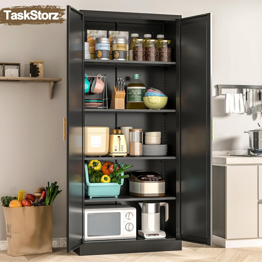 71" Tall Kitchen Pantry Cabinet, Metal Kitchen Pantry Storage Cabinet wi...