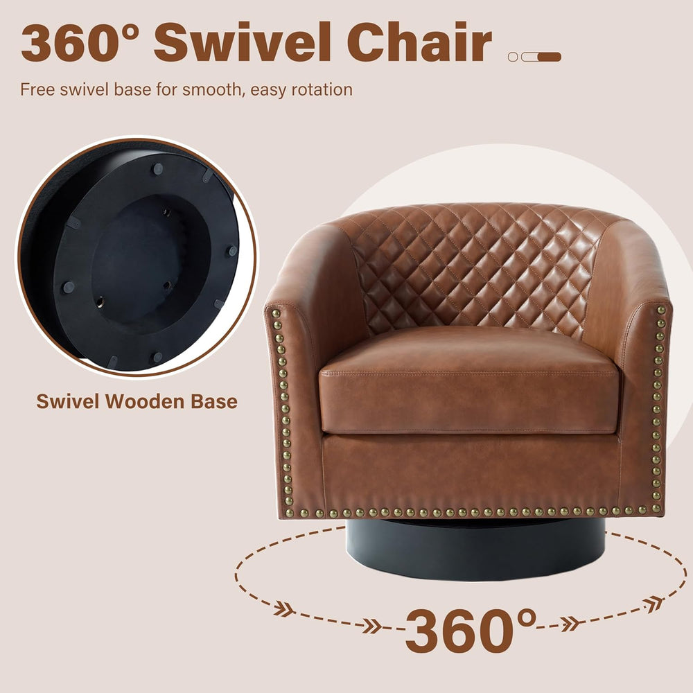 Pia Ricco Swivel Barrel Accent Chairs Set of 2, 360° Swivel Round Single Sofa...