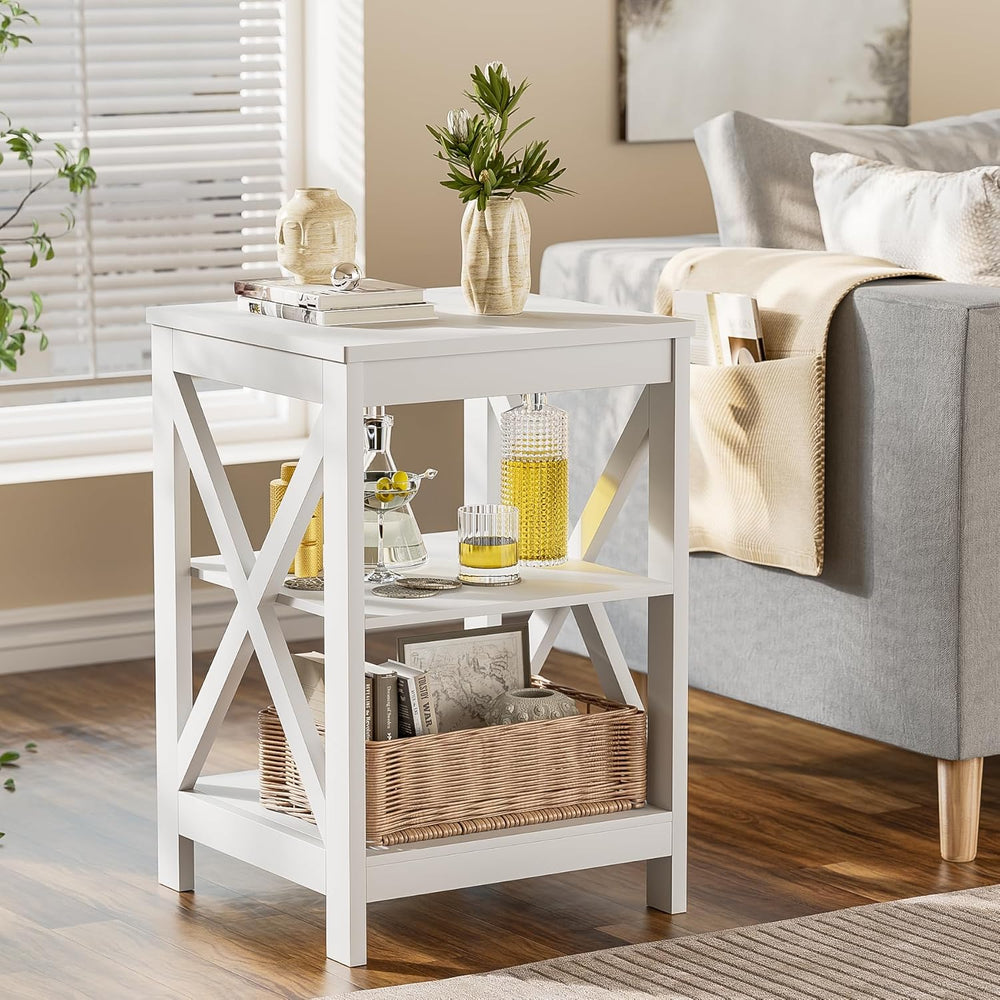 SEJOV Side Table for Living Room, White End Table with 3-Tier Storage Shelves...