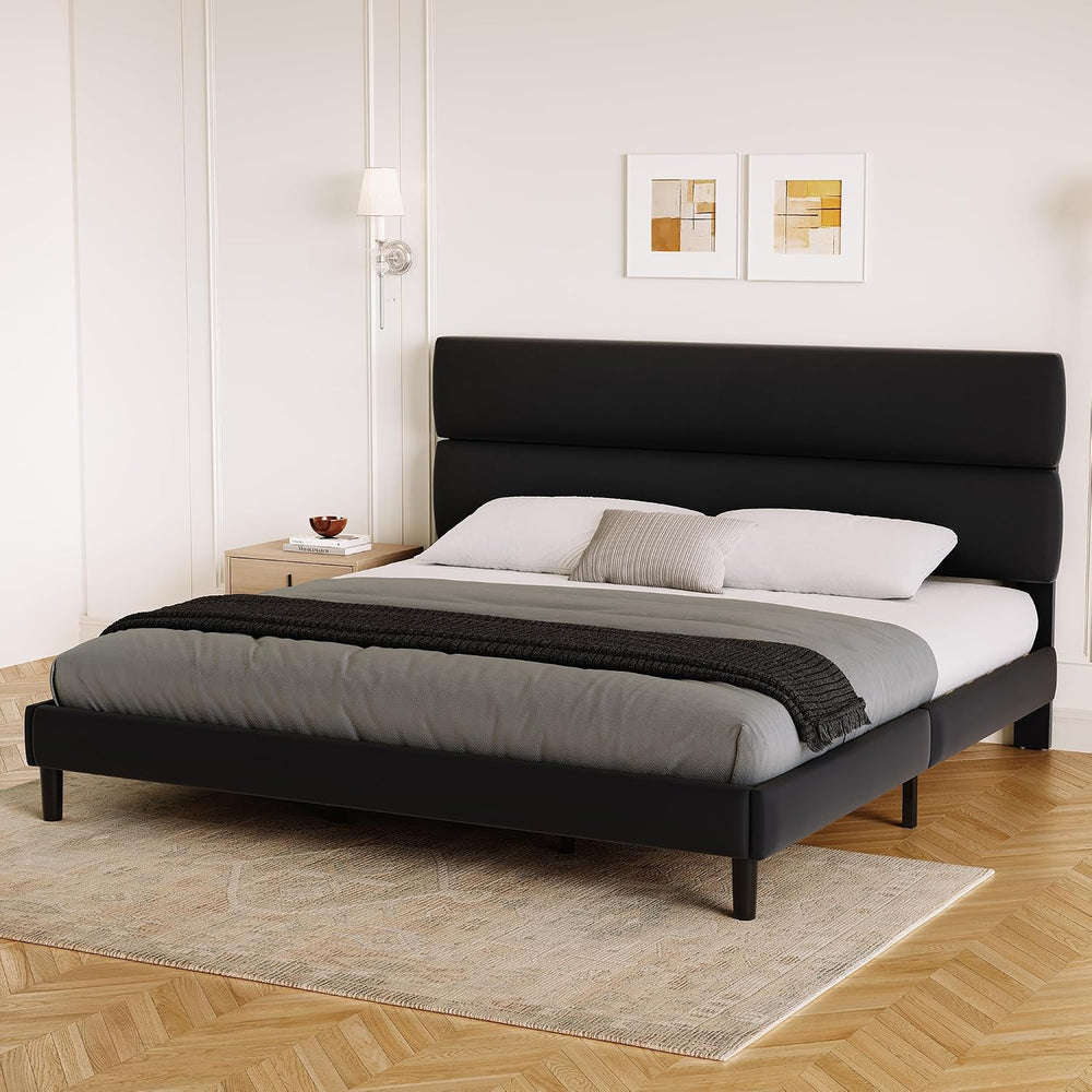 GRUSIGN King Size Platform Bed Frame with Velvet Headboard, Adjustable Height...