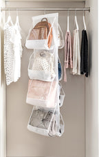 ZOBER Hanging Purse Organizer, Breathable Nonwoven Handbag Organizer, 8 Easy Access Clear Vinyl Pockets, White, 48 L x 12 W