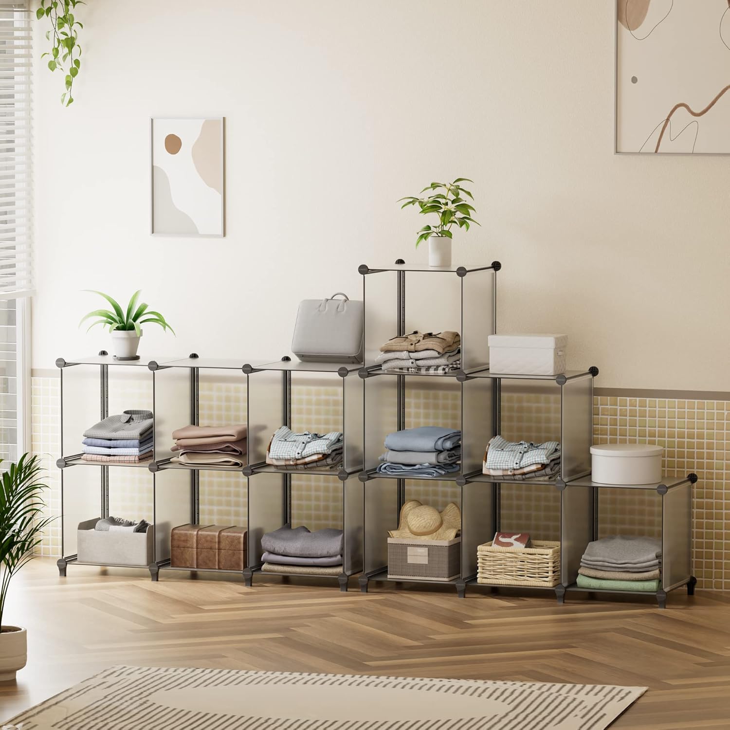 HOMIDEC 6 Light Grey Cube Storage Organizer, Modular Storage Shelf with Hammer, Cube Storage Bin Cabinet Closet Bookshelf for Living Room, Bedroom, Office, Each Cubes Size 11.8 x 11.8 inch