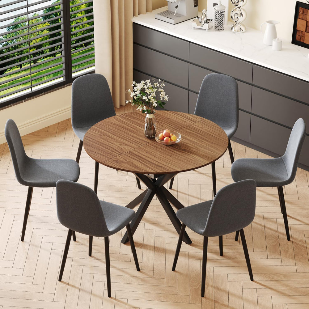 Round Dining Table Set for 6, 43-59" Extendable Dining Room Table Set, W...