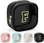 YOOLIFE Initial Makeup Bag Travel Toiletry Bag, Clear Makeup Bag Car Accessories For Women Clear Makeup Bags With Zipper Girlfriend Teacher 13 Year Old Girl Gifts Daughter Girl Gifts Mini Black F