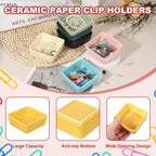 PATIKIL Square Paper Clip Holders, Ceramic Bowl Dish Clip Dispenser Organizer Desk Organizer Accessories for Office Desktop Decor Bobby Pin Binder Paper Clamp, Yellow