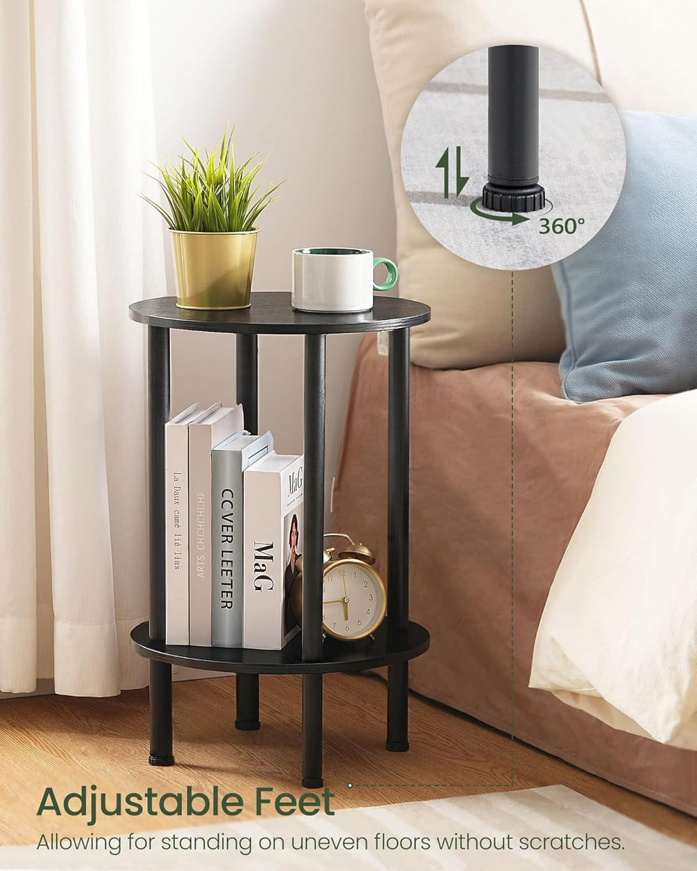 CHOEZON Round Side Table, 2-Tier End Table, Small Round Nightstand with Sturd...