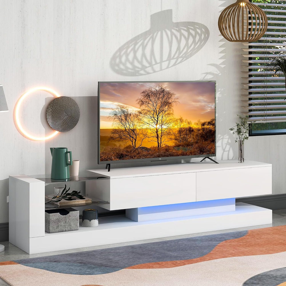 BAMACAR White TV Stand - Long Entertainment Center for 70-80 Inch TVs with St...