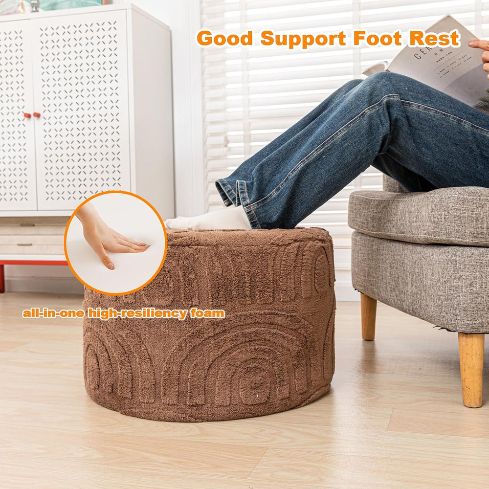 Asuprui Round Ottoman Pouf Foot Stool, Coffee 20x14 in,Sofa Couch Foot Rest |...