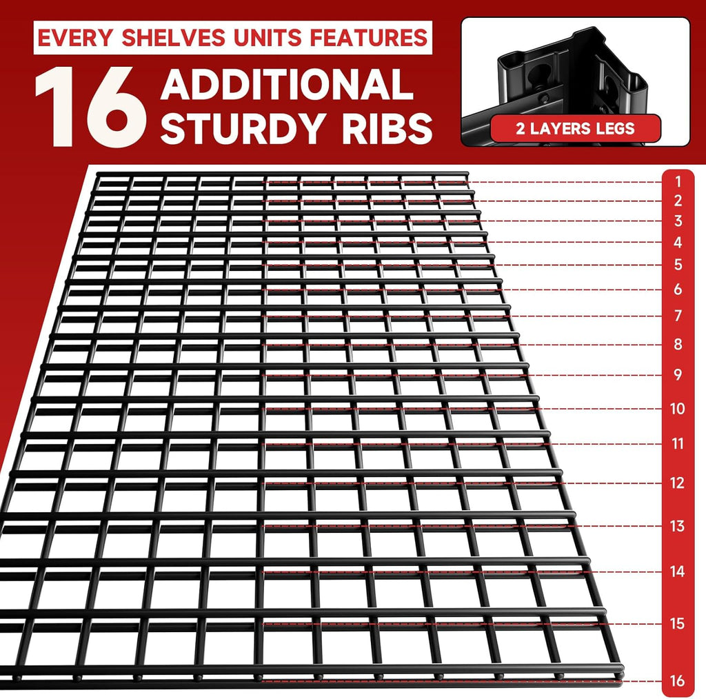 4-Tier 60”W Garage Shelving Heavy Duty 2500LBS Garage Storage Rack 60" W Basement Warehouse Storage Shelves Units Adjustable Metal Shelf for Garages(Black)