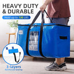 TAILI Extra Large Moving Bags, 2 Pack Blue Heavy Duty Totes for Storage with Visible Window, Wrap Around Handles, Storage Bags for Space Saving, Alternative to Moving Boxes