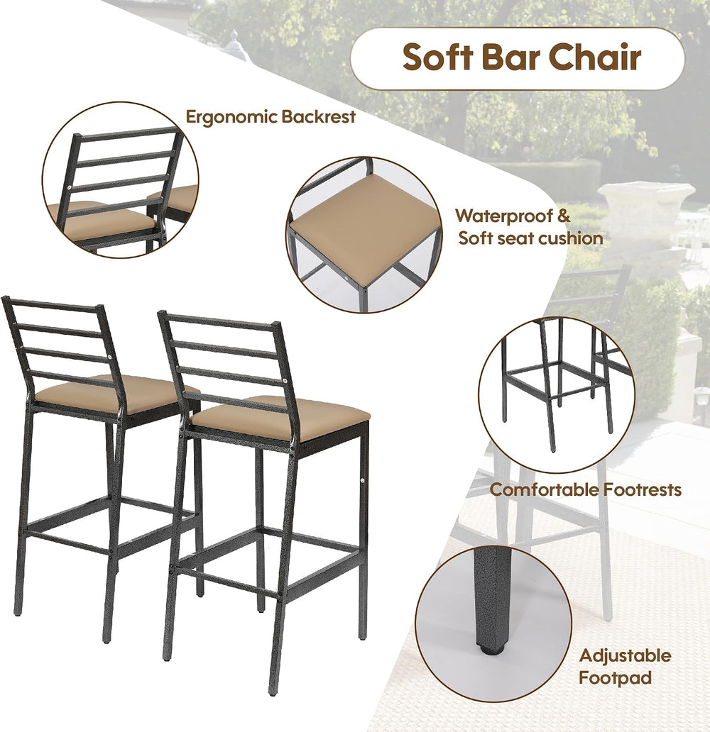 3Pcs Outdoor Patio Bar Set with Cover, 55" Rectangular Pub Height High T...