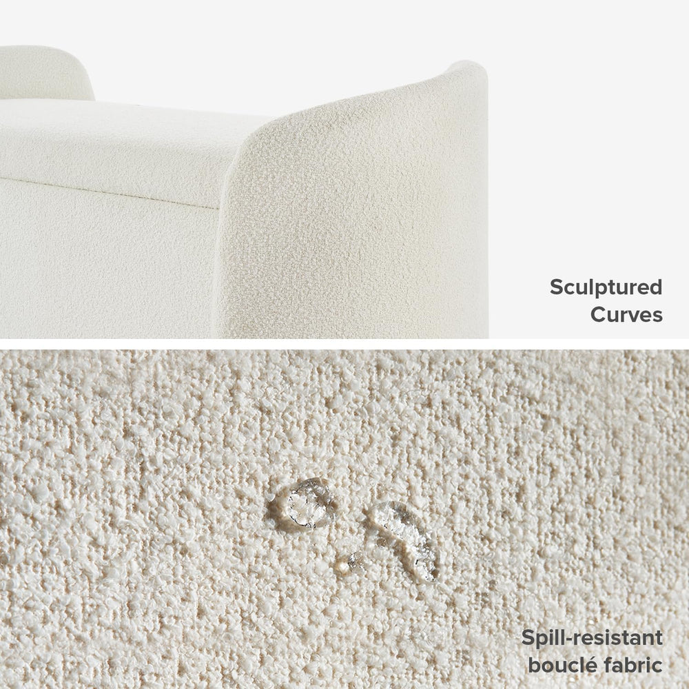 mopio Sophie 51" Ottoman, Storage Bench, End of Bed (Pearl White Boucle)