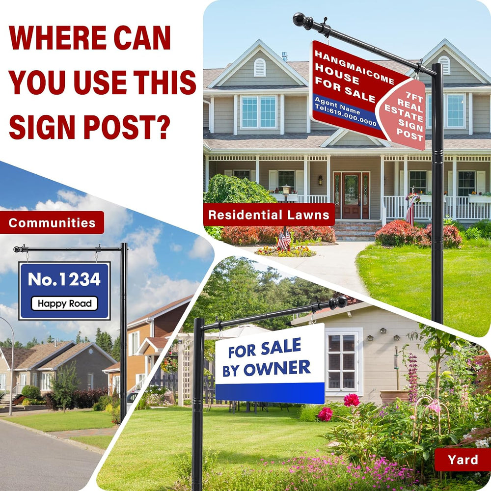 Real Estate Sign Post For Outside - Heavy Duty Metal Yard Sign Stand Pole wit...