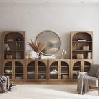 BELLEZE 6-Piece Modular TV Stand Set - 4 Arched Glass Door Entertainment Center & 2 Hutch Storage Units, Classic Modern Large Media Console with Adjustable Shelves for Living Room Family Room, Camel