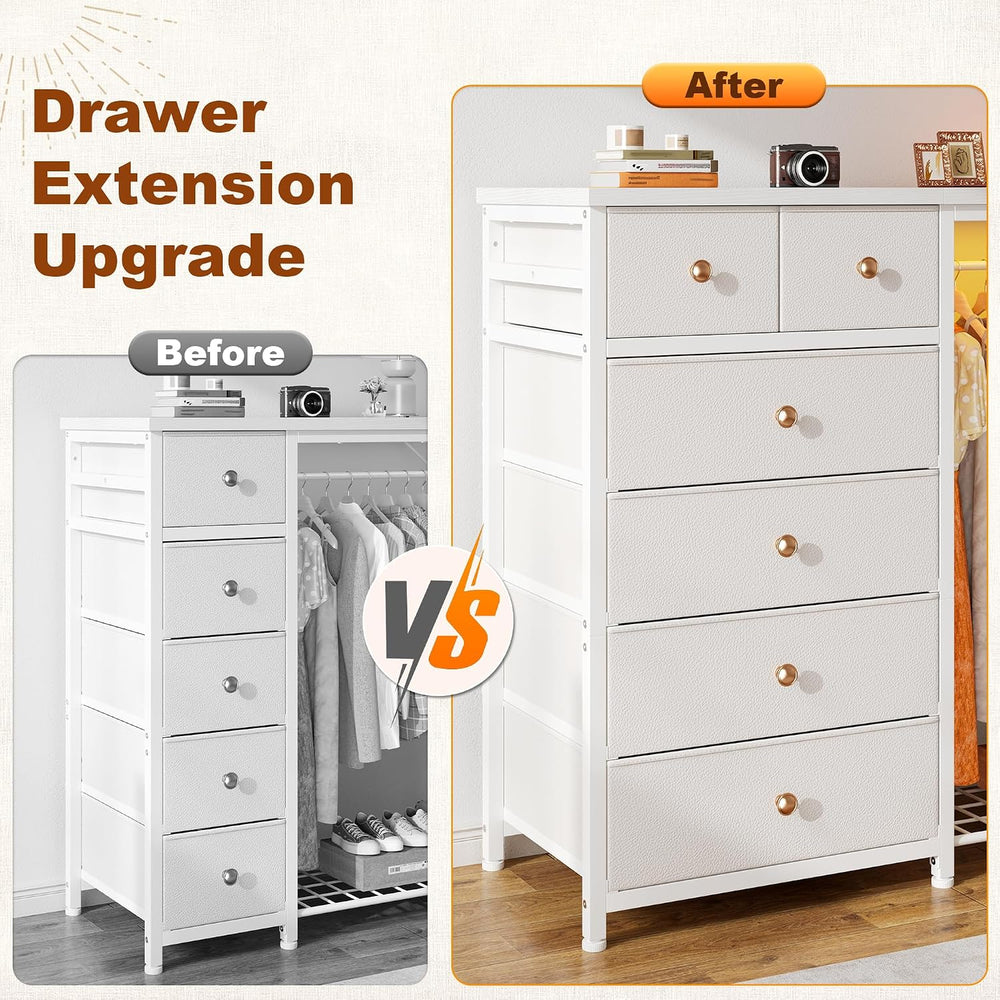 EnHomee 49.2" W Dresser with Hanging Rack & 6 Drawers, Grid Panel &a...