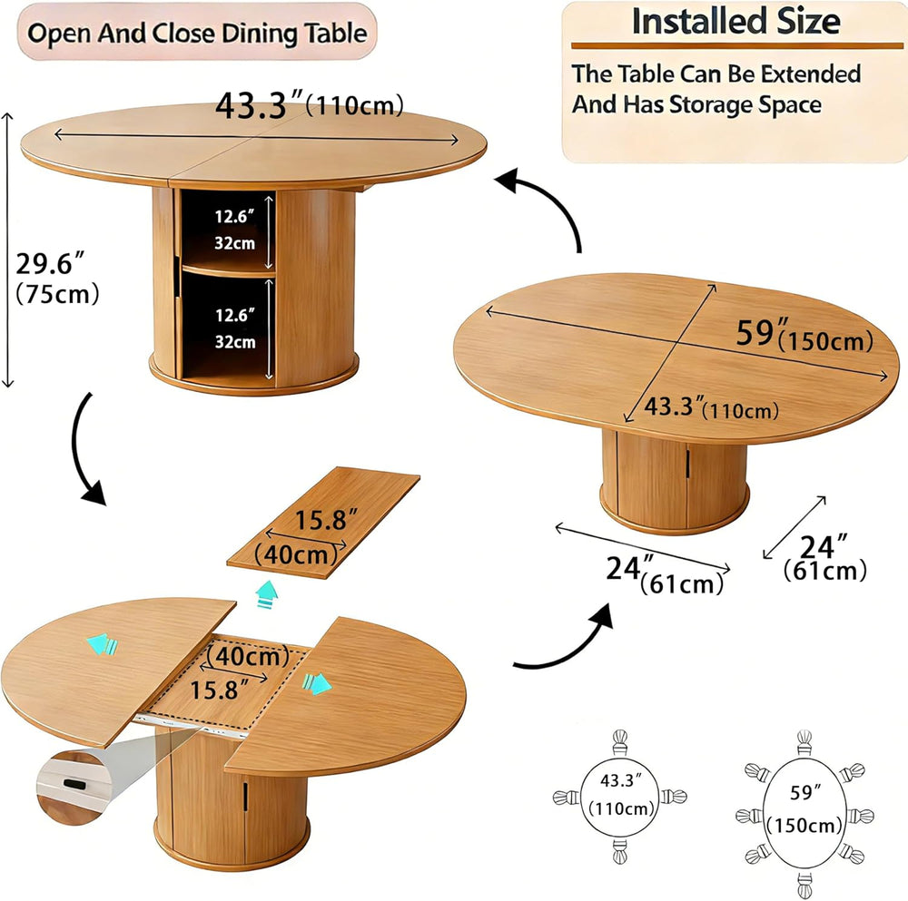 Wildhome Extendable Round Dining Table for 2-4-6, 59 Inch Dining Room Kitchen...