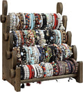 TOPNEW 4 Tier Wooden Bracelet Holder, Scrunchie Bangle Watch Necklace Display Storage Jewelry Holder Stand Display Organizer, Brown